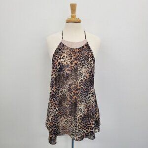 Victoria's Secret Womens Leopard Bow‎ Back Chiffon Half Slip Top Size M Sheer